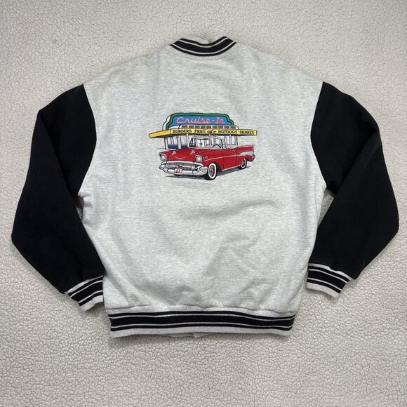 Vintage Varsity Bomber Jacket Car 50s 60s Diner Sz Large FOTL Gray Black “Lou” - Picture 1 of 10